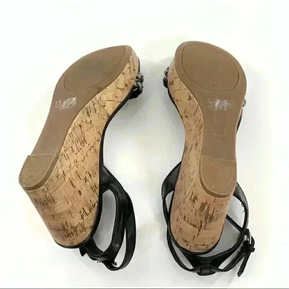 Unisa sandals 9.5 Unkylia black faux leather braided faux cork wedge platforms - Picture 7 of 14